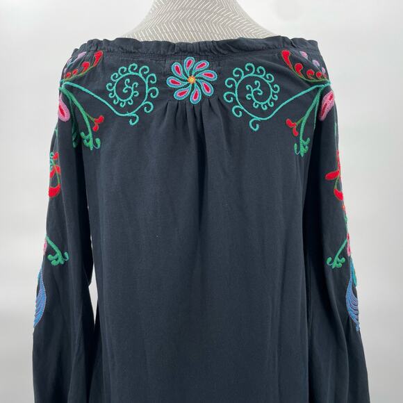 Johnny Was JWLA Black Dress Off Shoulder Long Sleeve Floral Embroidered Size S - Picture 6 of 12